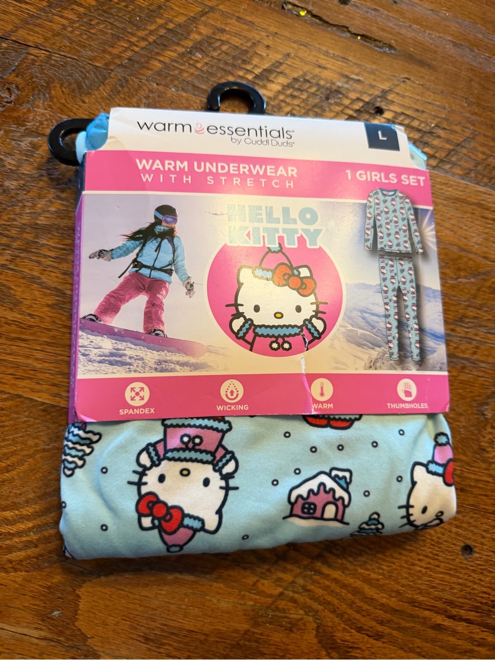 Hello Kitty Girls' Light Blue Thermal Pajama Set by Warm Essentials Sz lg